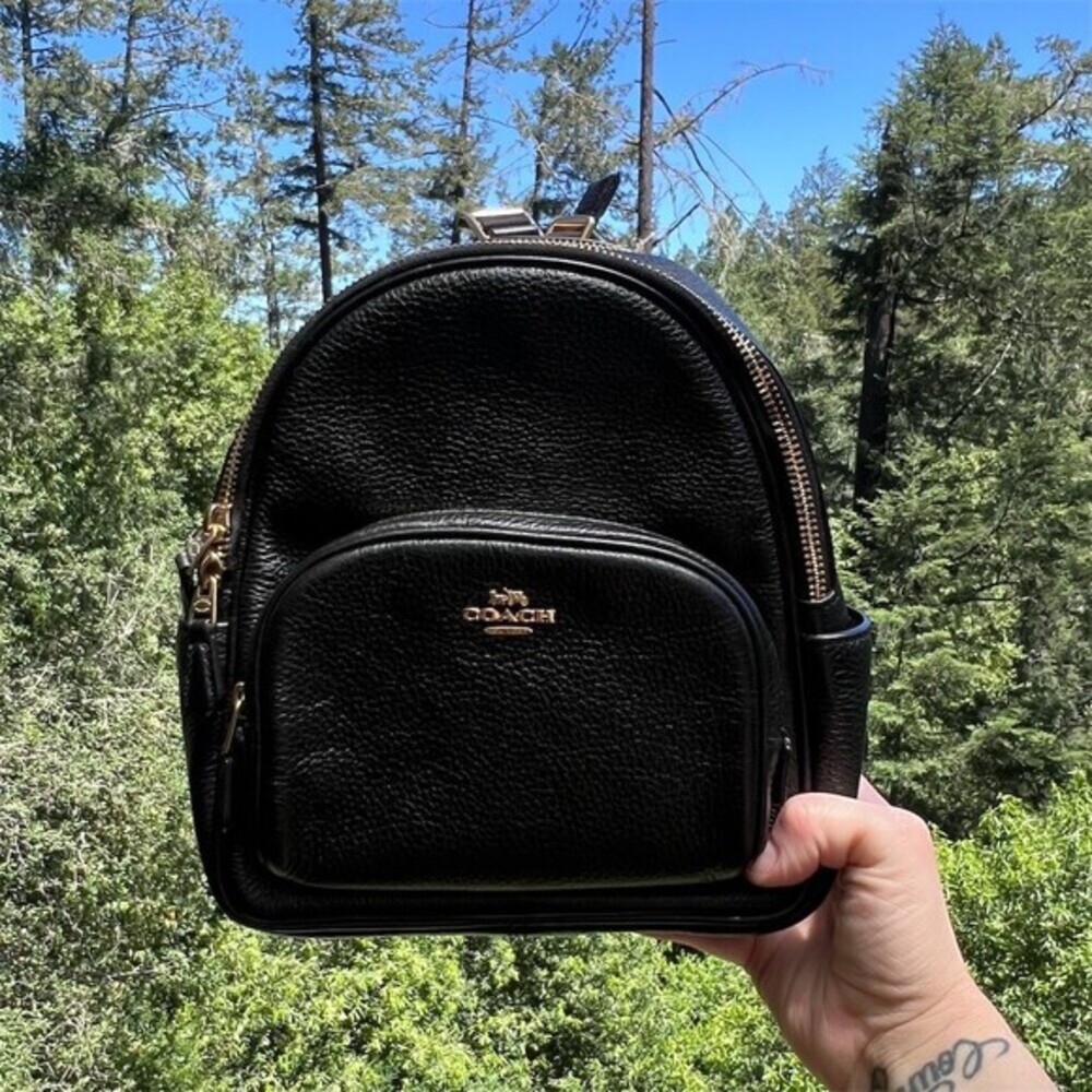 COACH Black Pebble Leather Mini Backpack Shoulder Bag w Gold Hardware AUTHENTIC